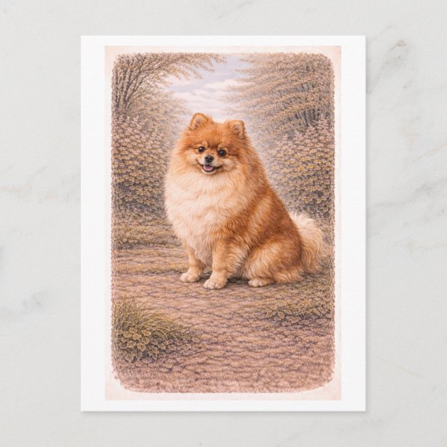 Carte Postale Pomeranian de style vintage (Devant)