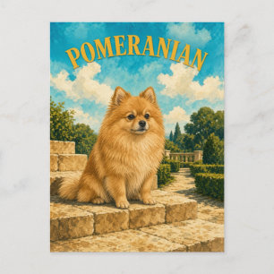 Carte Postale Poméranien, Art de chien à l'aquarelle vintage