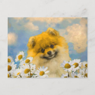 Carte Postale Poméranien dans Daisies Peinture - Art Chien origi