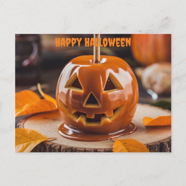 Carte Postale pomme carm sculptée comme Jack-o'-lantern hallowee (Devant)