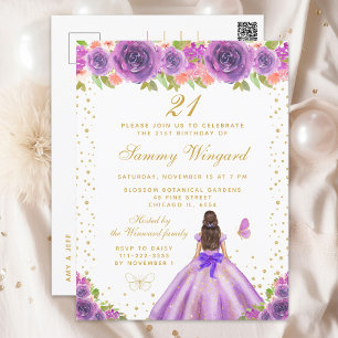 Carte Postale Pomme Florale Brunette Hair Princess Anniversaire