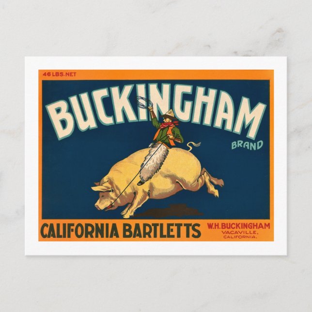 Carte Postale Pommes Bartlett de Buckingham - Étiquette Crate Vi (Devant)