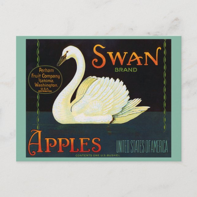 Carte Postale Pommes de marque Swan Washington State Crate Étiqu (Devant)