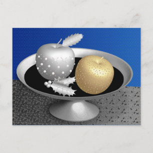 Carte Postale Pommes d'or et d'argent sur un piédestal d'argent