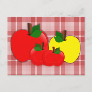 Carte Postale Pommes rouges et jaunes sur Plaid rouge