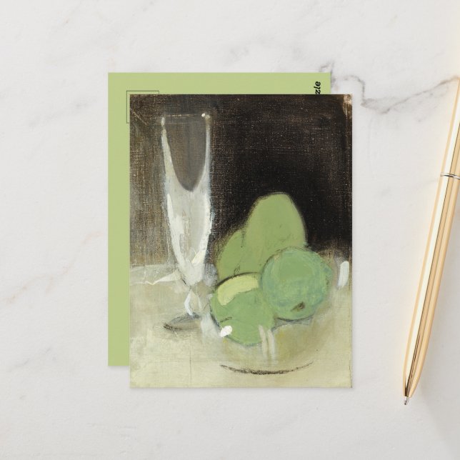 Carte Postale Pommes vertes et verre de champagne, H.Schjerfbeck (Devant/Arrière en situation)