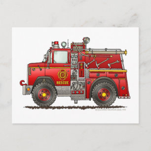 Carte Postale Pompe Secourt incendie Camion pompier