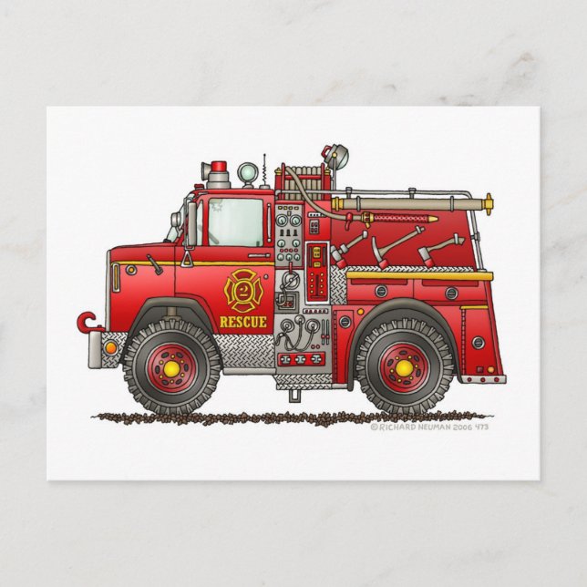 Carte Postale Pompe Secourt incendie Camion pompier (Devant)