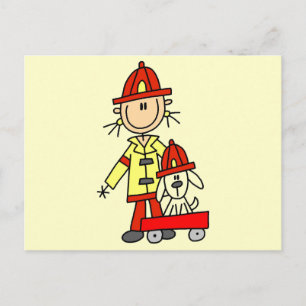 Carte Postale Pompier bonhomme allumette avec dalmatien