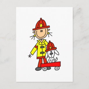 Carte Postale Pompier bonhomme allumette avec dalmatien