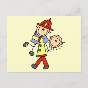 Carte Postale Pompier bonhomme allumette sauvant des vies