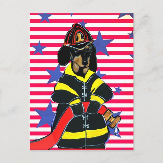 CARTE POSTALE POMPIER DAHSHUND (Devant)