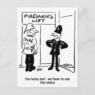Carte Postale Pompier drôle, pompier et policier de dessin animé