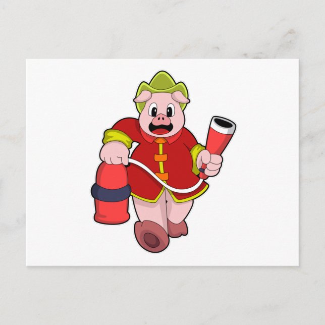 Carte Postale Pompier Porc Extincteur d'incendie (Devant)