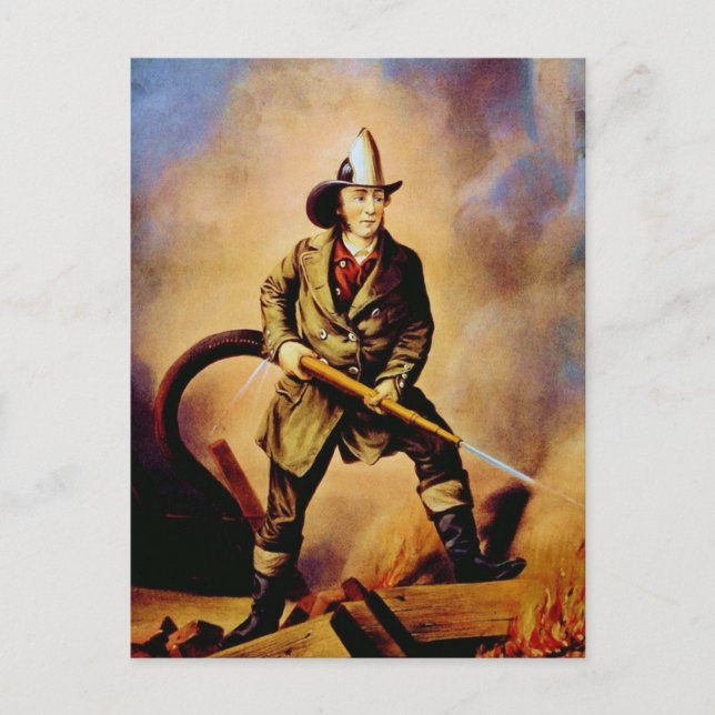 Carte Postale Pompier victorien "Le pompier américain" (Devant)