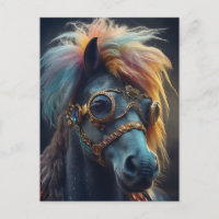 Poney avec cheveux clowns et Googles