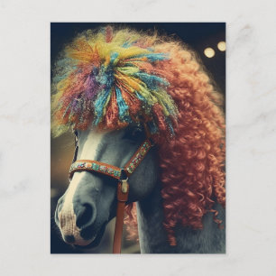 Carte Postale Poney avec cheveux de clown