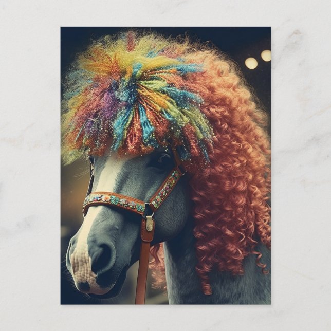 Carte Postale Poney avec cheveux de clown (Devant)