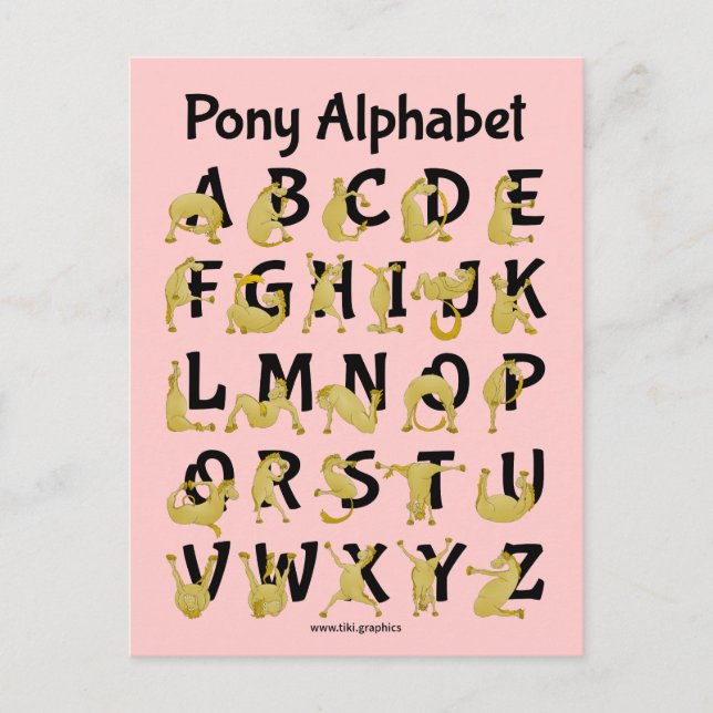Carte Postale Poney flexible | Graphique alphabétique (Devant)