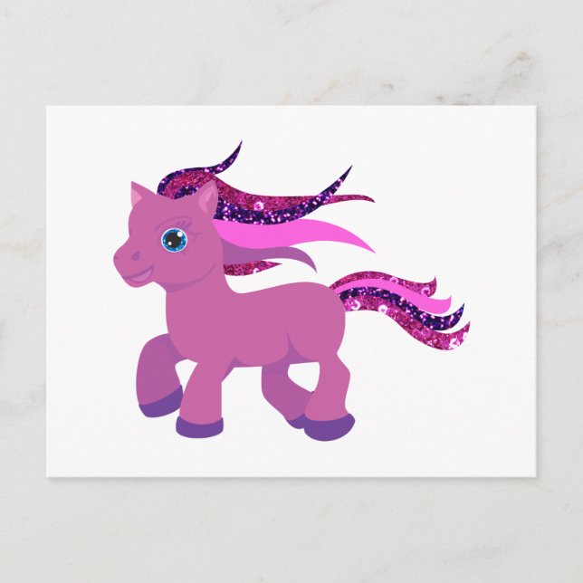Carte Postale poney pourpre kawaii (Devant)