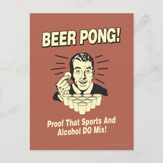 Carte Postale Pong de bière : Preuve d'alcool et mélange de spor (Devant)