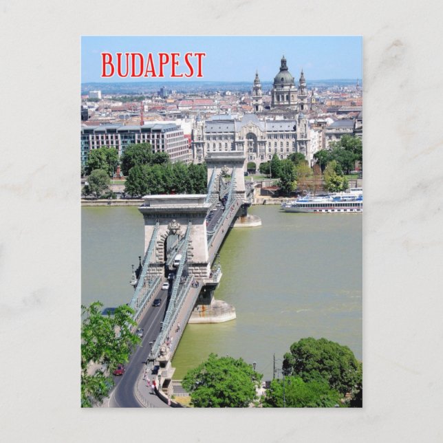 Carte Postale Pont à chaîne au-dessus du Danube, Budapest, Hongr (Devant)