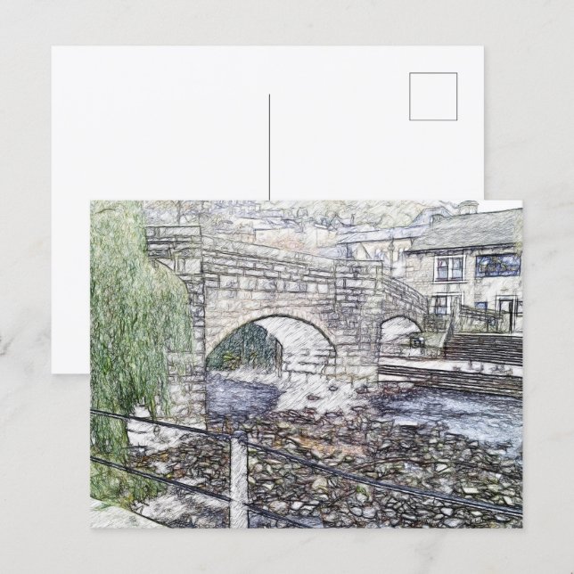 Carte Postale Pont à dos d'âne historique à Hebden Bridge (Devant / Derrière)