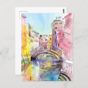Carte Postale Pont à Venise, Italie. peinture aquarelle