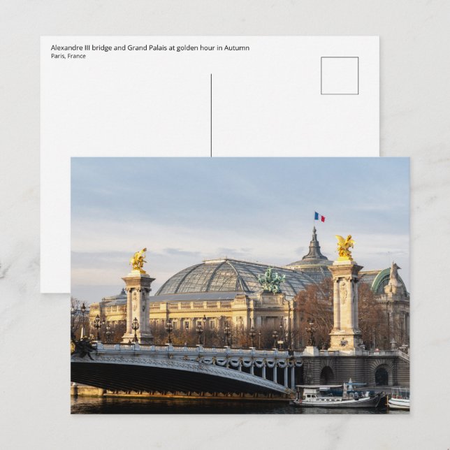 Carte Postale Pont Alexandre III et Grand Palais à l'heure dorée (Devant / Derrière)