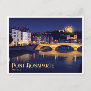 Carte Postale Pont Bonaparte la nuit Lyon France