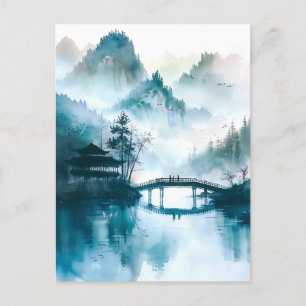 Carte Postale Pont chinois à Watercolor at mountain landscape