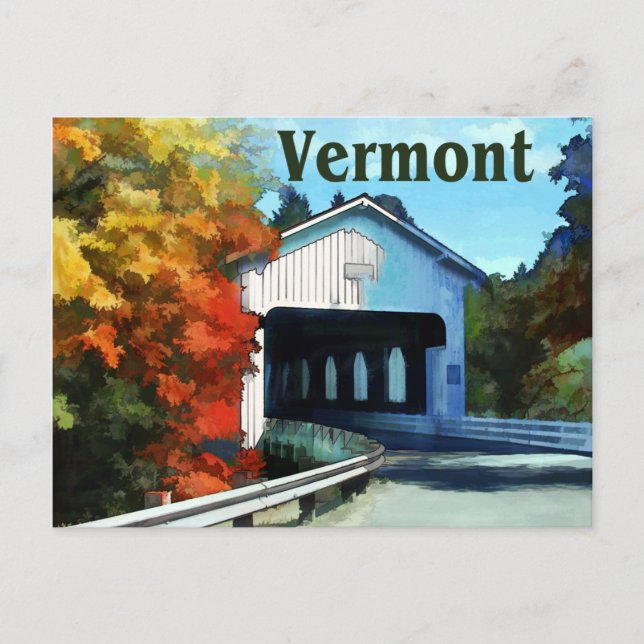 Carte Postale Pont couvert blanc Coloré Automne Vermont (Devant)