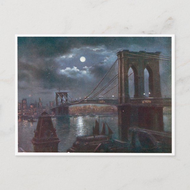 Carte Postale Pont de Brooklyn au clair de lune (Devant)