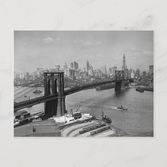 Carte Postale Pont de Brooklyn et skyline de Manhattan, 1920 (Devant)