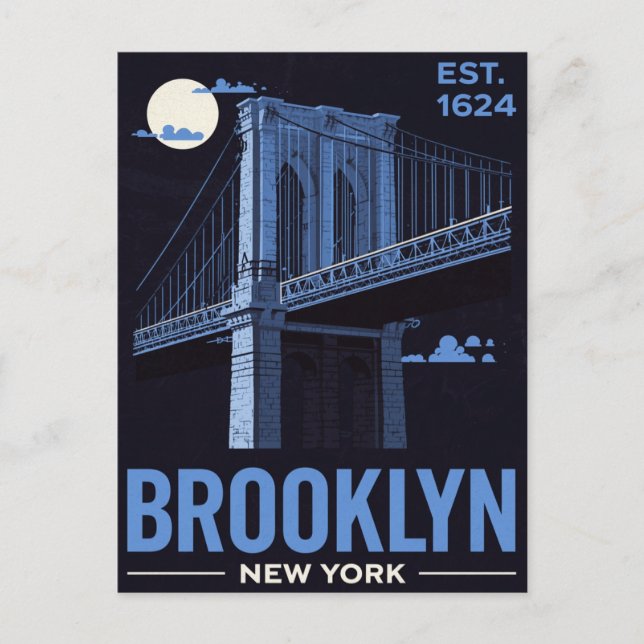 Carte Postale Pont de Brooklyn Nuit Voyage Rétro (Devant)