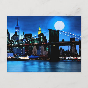 Carte Postale Pont de Brooklyn sous une pleine lune 