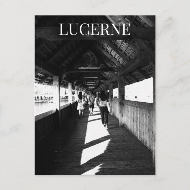 Carte Postale Pont de la Chapelle Lucerne + Touristes Suisse BW (Devant)