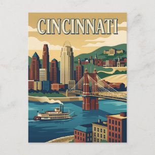 Carte Postale Pont de la rive du fleuve Ohio à Cincinnati Affich