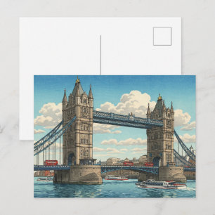 Carte Postale Pont de la Tour de Londres Estampe Japonaise sur B