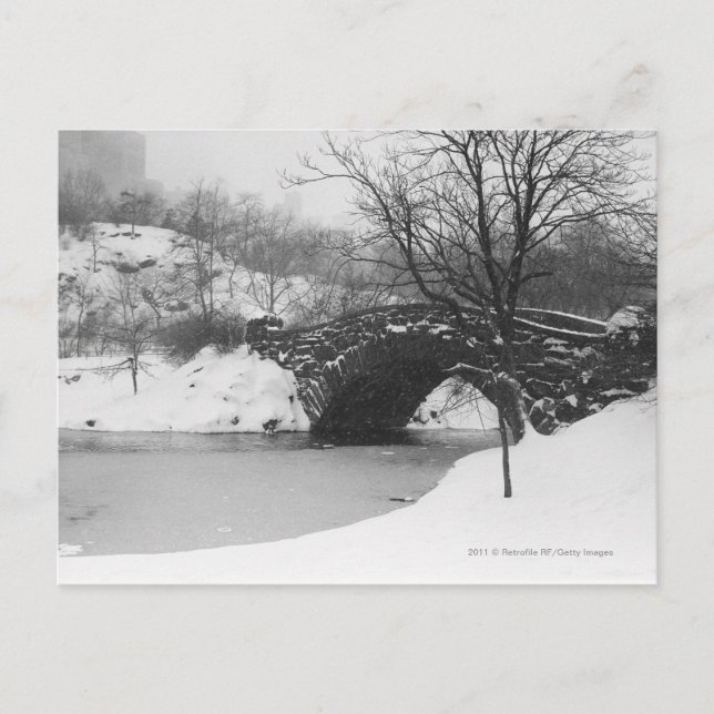 Carte Postale Pont de pierre sur la rivière enneigée (Devant)