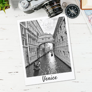 Carte Postale Pont des Soupirs de Venise noir blanc avec gondoli