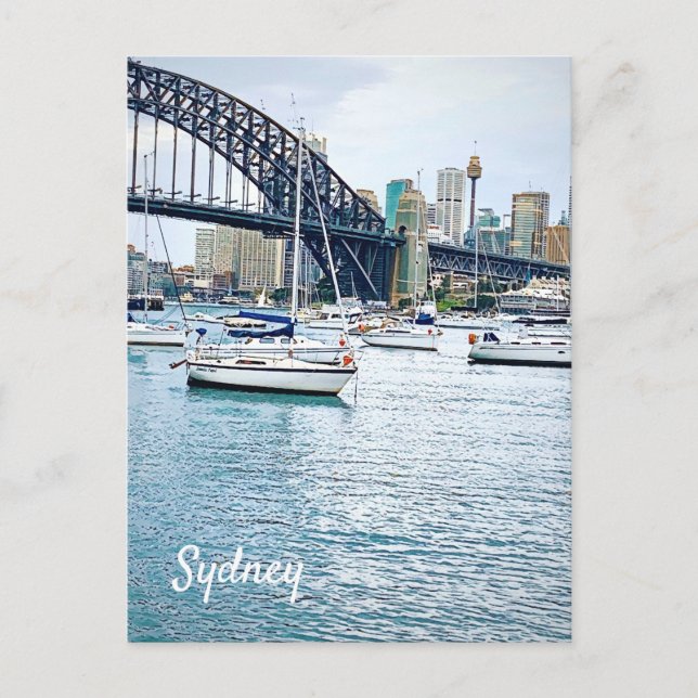 Carte Postale Pont du port de Sydney avec yachts (Devant)