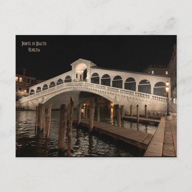 Carte Postale Pont du Rialto de nuit - Ponte di Rialto - Venise (Devant)
