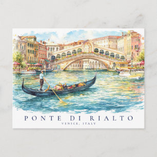 Carte Postale Pont du Rialto Venise aquarelle Italie Voyage