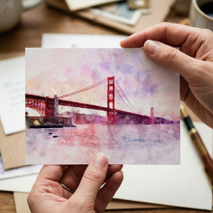 Carte Postale Pont Golden Gate aquarelle au coucher du soleil