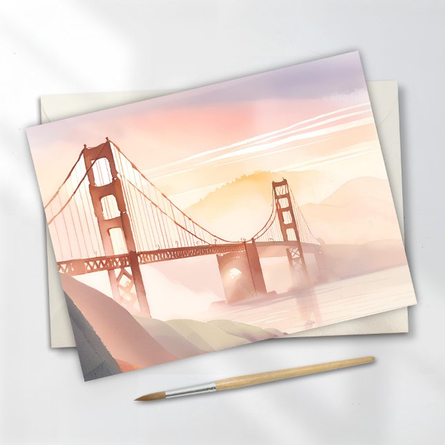 Carte Postale Pont Golden Gate | Belle aquarelle du lever du sol (Créateur téléchargé)