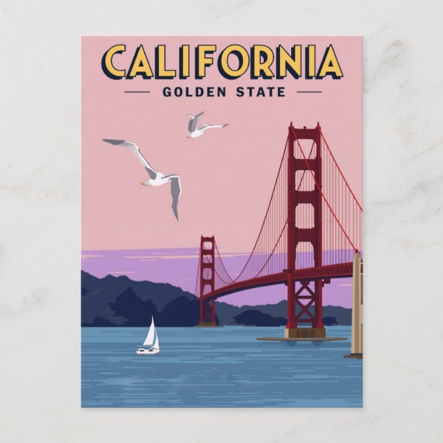 Carte Postale Pont Golden Gate de Californie au coucher du solei (Devant)