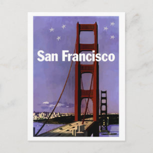 Carte Postale Pont Golden Gate de San Francisco la nuit, vintage
