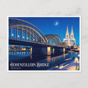 Carte Postale Pont Hohenzollern la nuit Cologne Allemagne