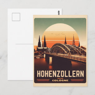 Carte Postale Pont Hohenzollern vintage Cologne allemagne cadeau